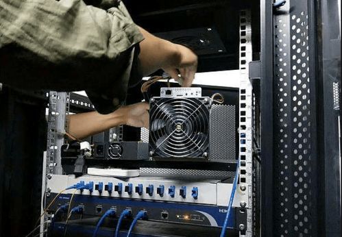 Close-up view of a powerful mining rig with multiple GPUs running to mine Ethereum